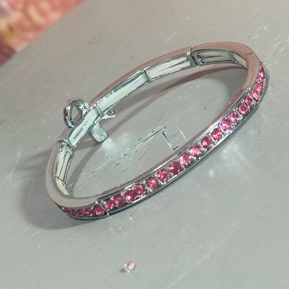 Pink Ribbon Silver Rhinestone Bracelet - Picture 4 of 4